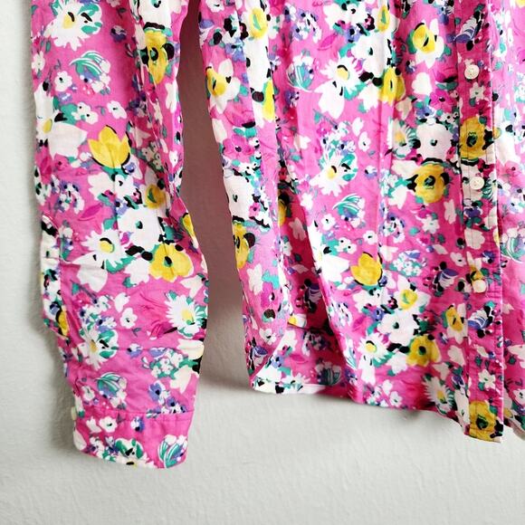 Holding Horses Anthropologie Isla Pink Floral Button Down Long Sleeve Top - Picture 5 of 12